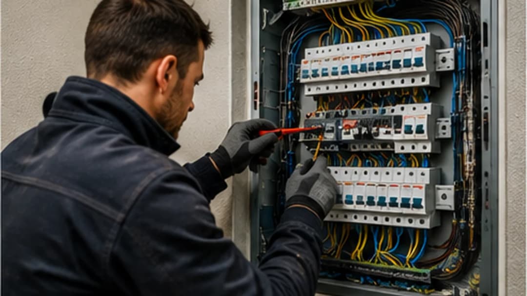 En elektriker i arbete