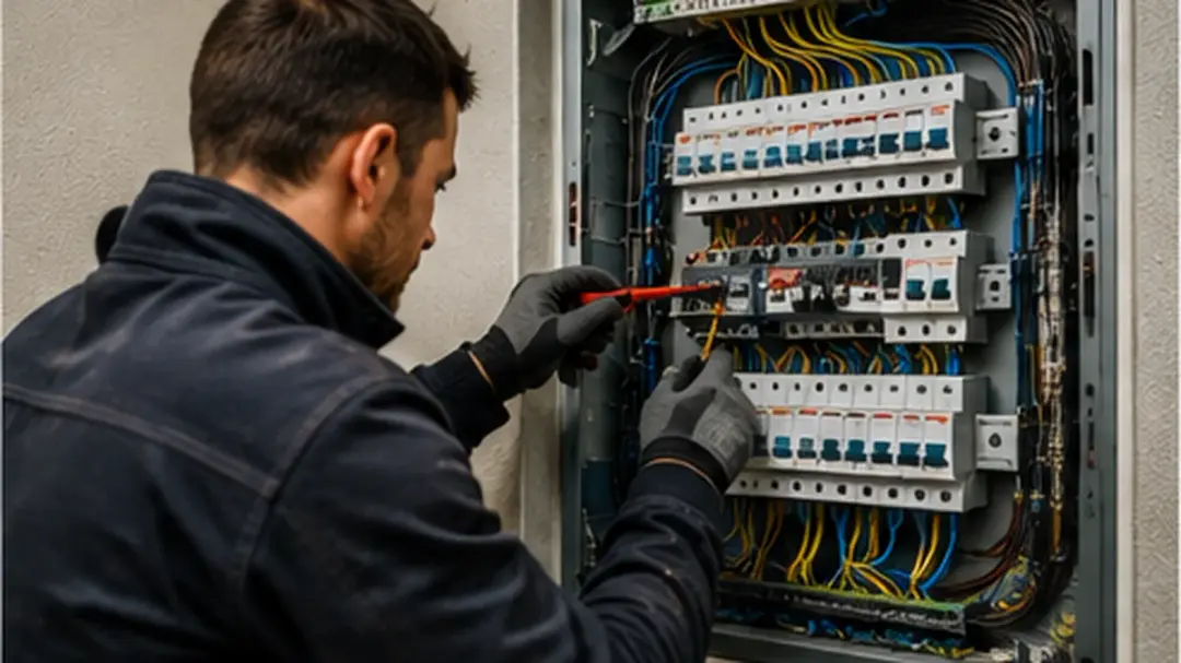 En elektriker i arbete